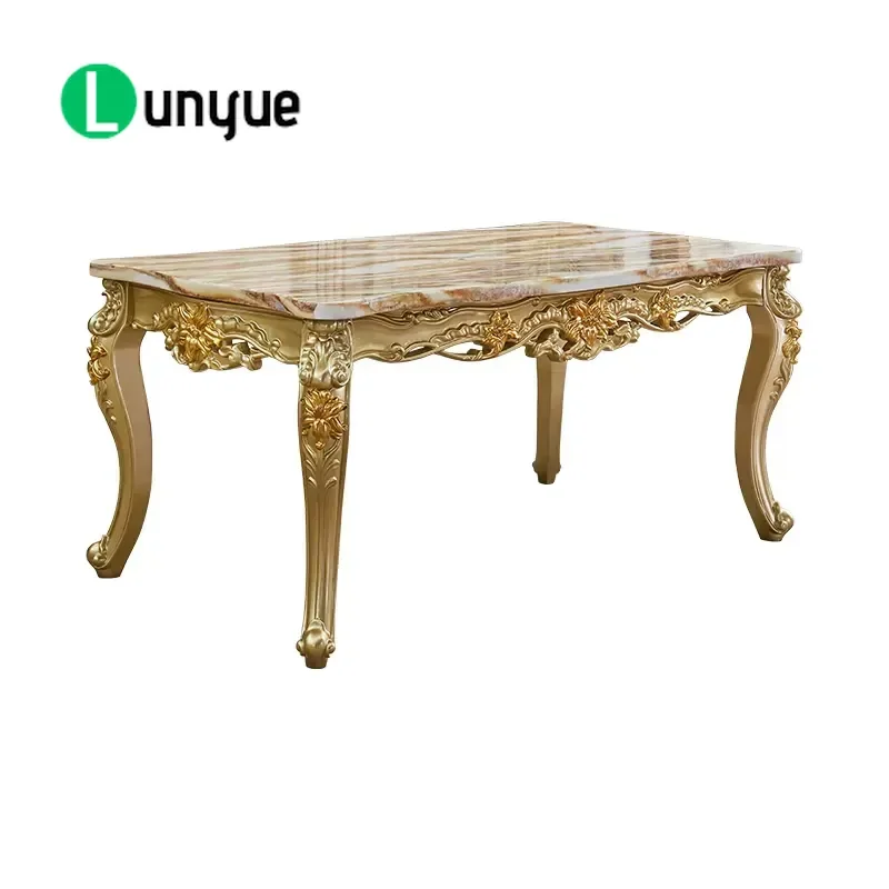 European Style Marble Top Solid Wood Rectangular Dining Table and Chair Set Modern Restaurant Furniture Durable Home Decor