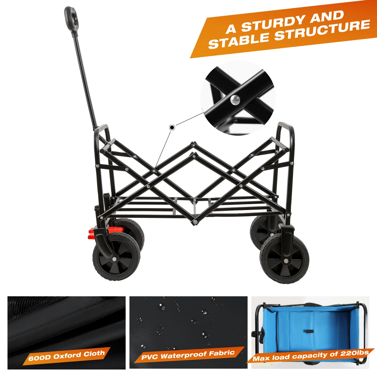 

Mini Folding Wagon Garden Shopping Beach Cart (black+blue+brake)