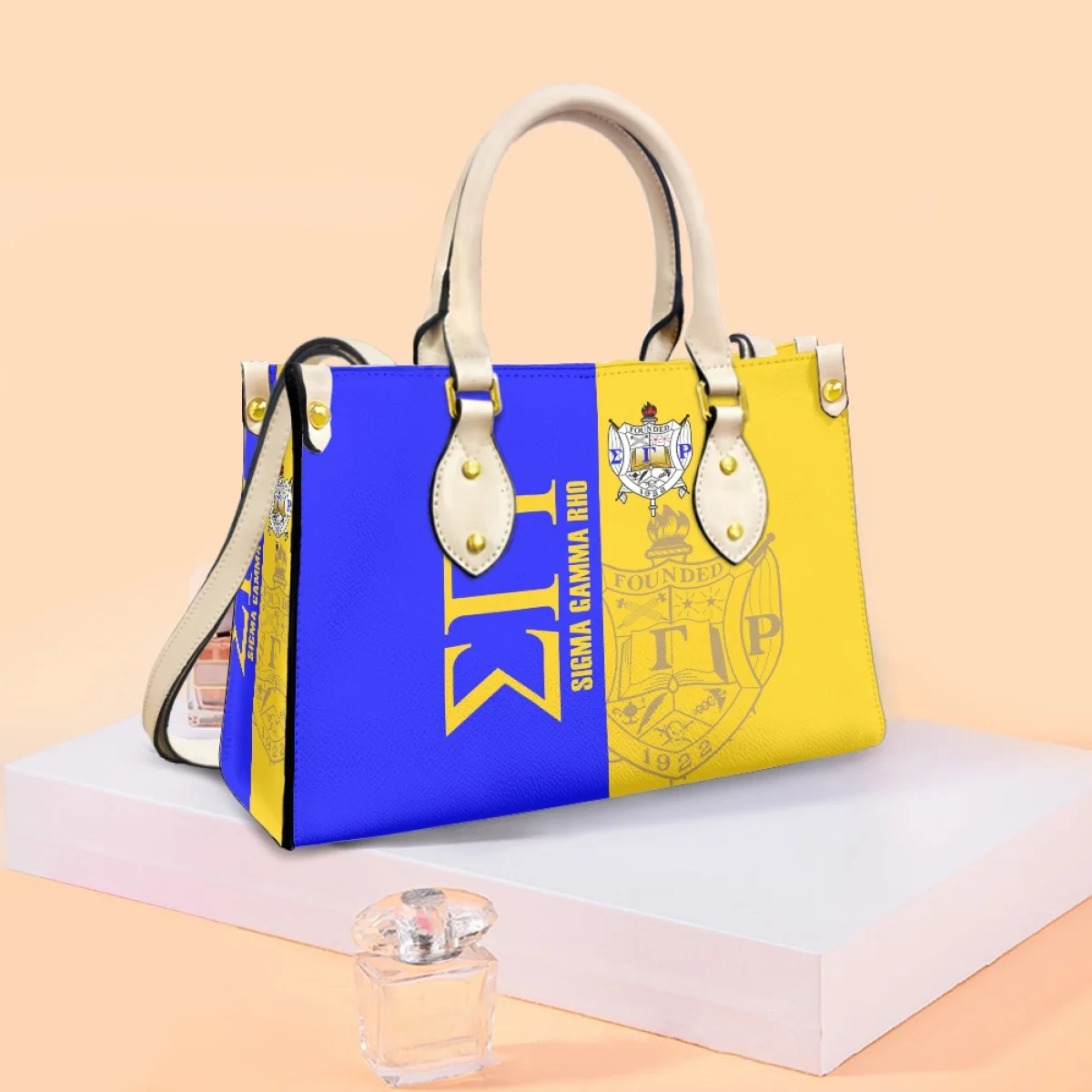 Custom Color Contrast Design Women Hand Bag Sigma Gamma Rho Pattern Handbags Evening Leather PU Tote Bags Traveling Shop