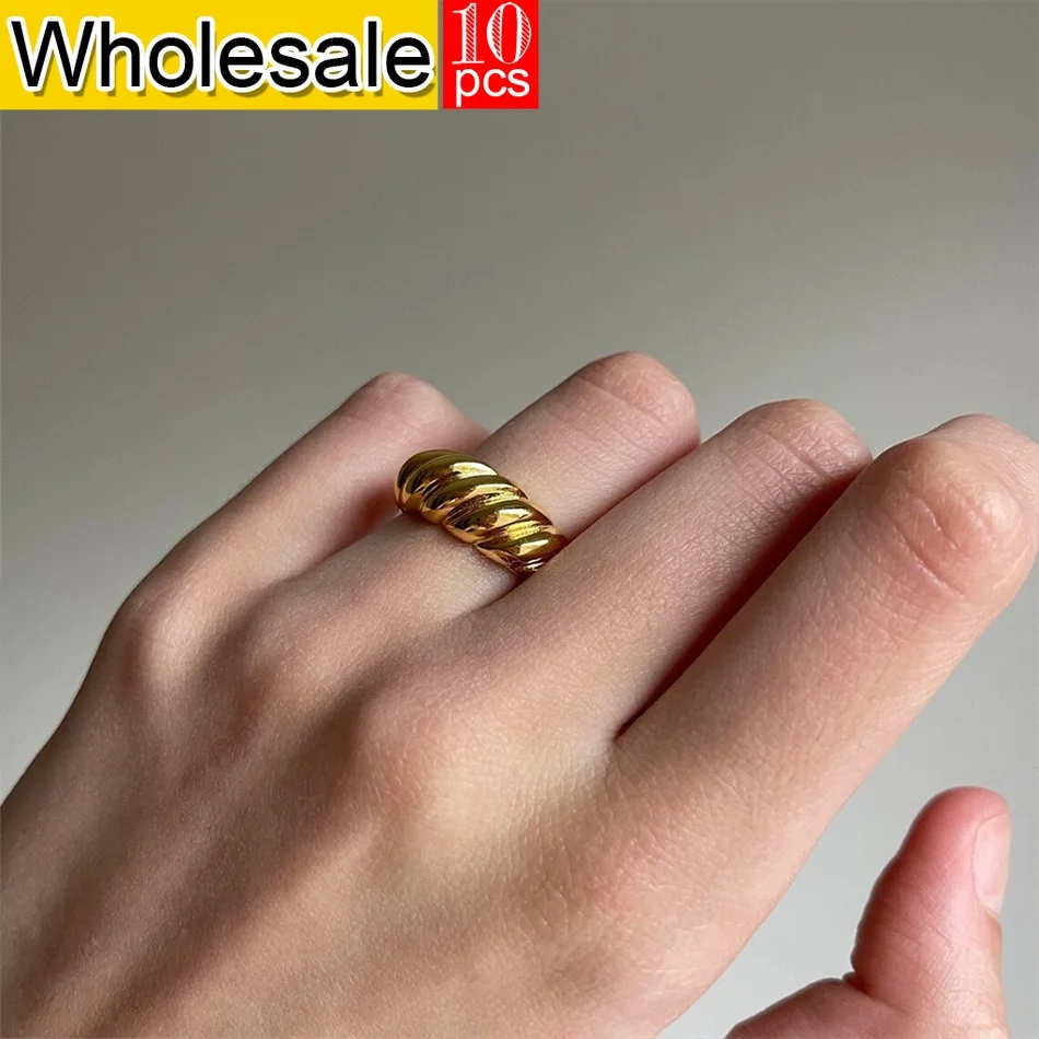 Women's 10PCS Stainless Steel Ring Fashion Style Women's Couple Jewelry  Simple Texture  Classic Taurus Cornbread Ring Wholesale