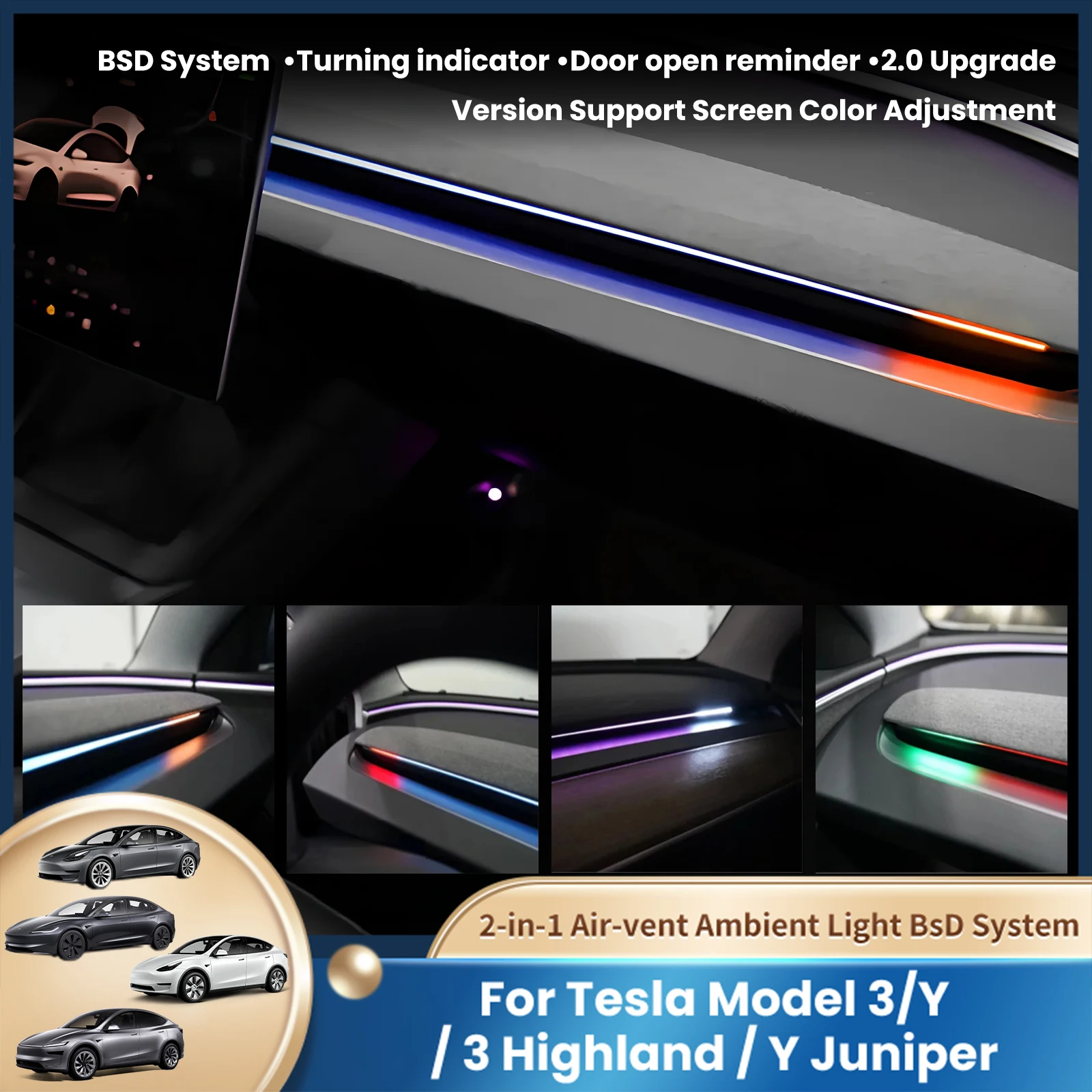

Newest Version 2.0 Smart Air Vent Ambient Light System Blind Spot Monitoring BSD System for Tesla Model 3 Y Juniper 3 Highland