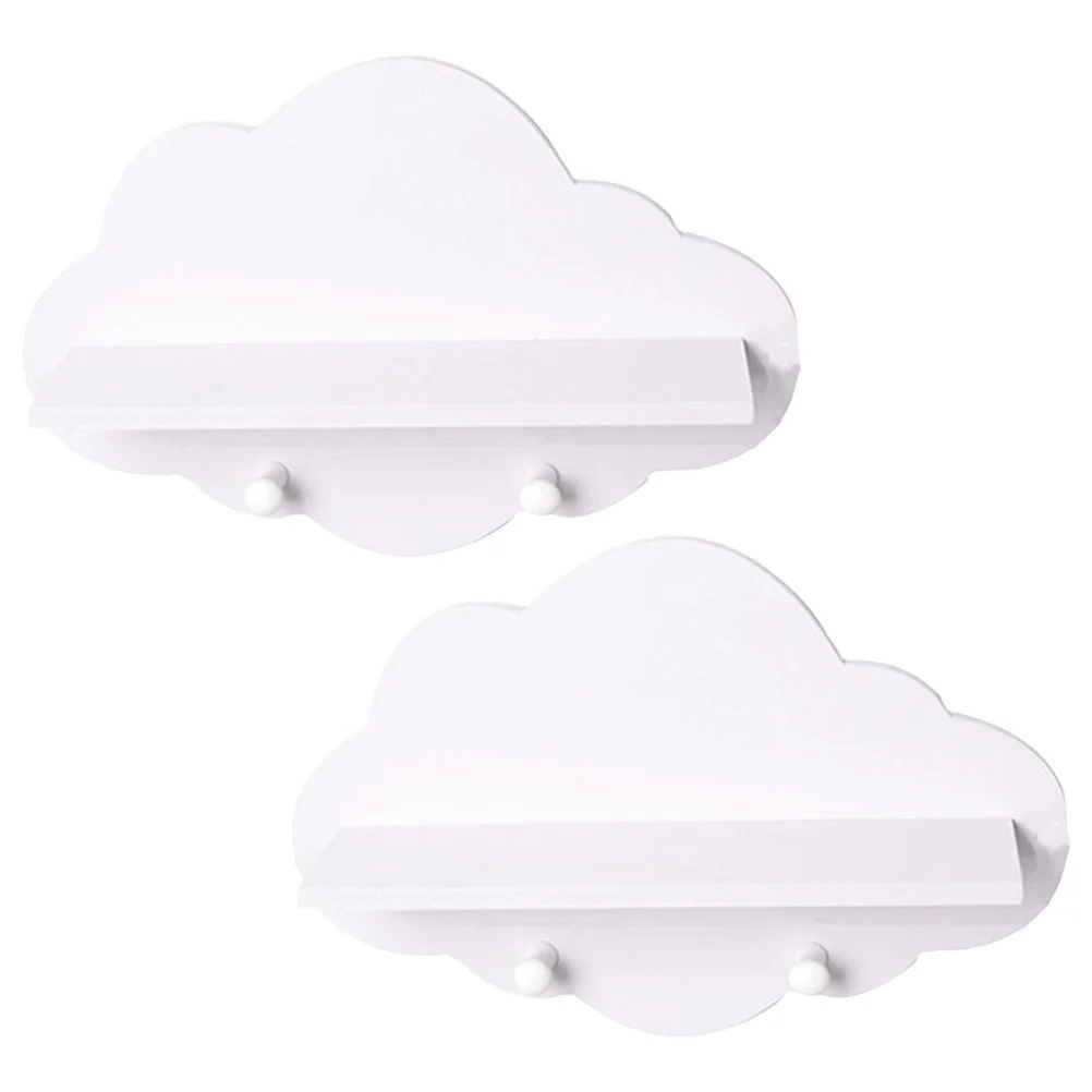 2 Pcs Storage Shelves Shelf Cloud Wall-mounted Bathroom Rack White Nail-free Supply Seasoning Child