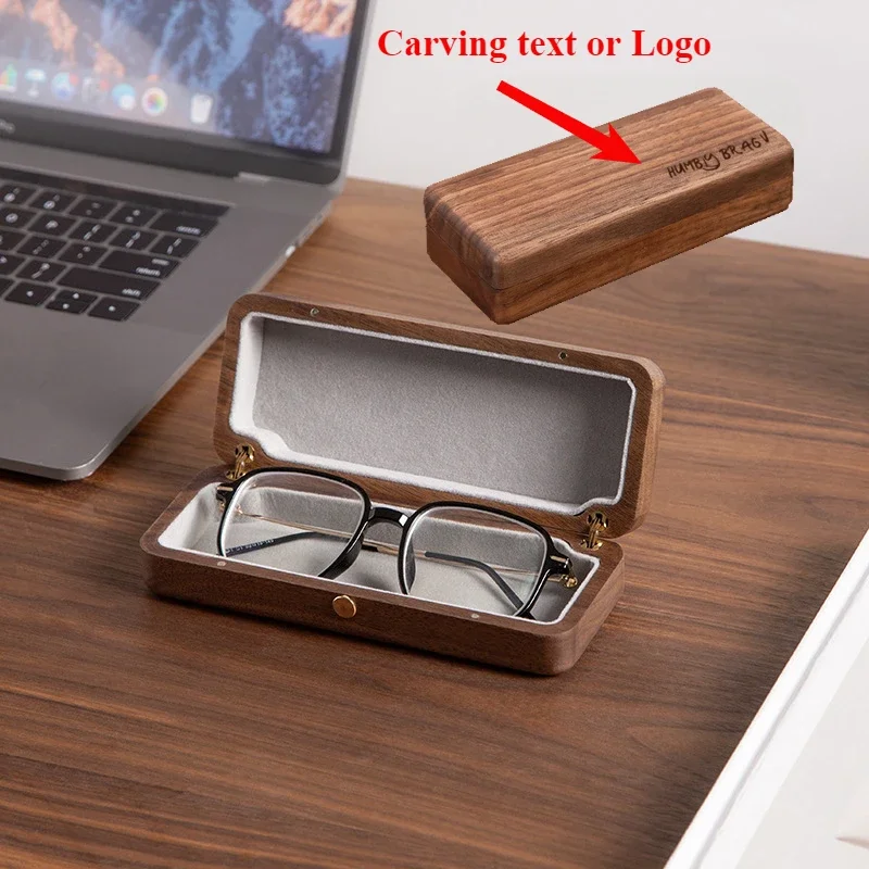 Vintage Portable Eyewear Case with Custom Engraving for Eye Glasses, Made of High-end Black Walnut Wood