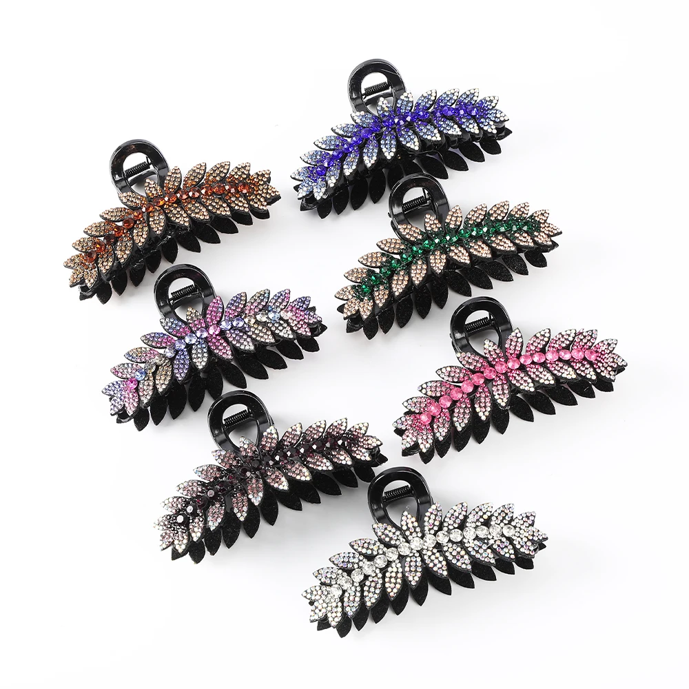 Women\'s Hair Claws Acrylic Crystal Hair Clip Hendbands Big Fashion Floral Hairpin Double Layer Fixing Ladies Hair Accessories