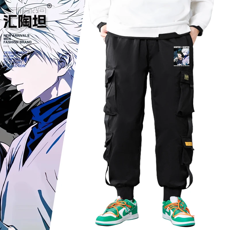 

Мужские брюки-карго в стиле аниме, осенне-зимние, приталенные, повседневные, с завышенной талией