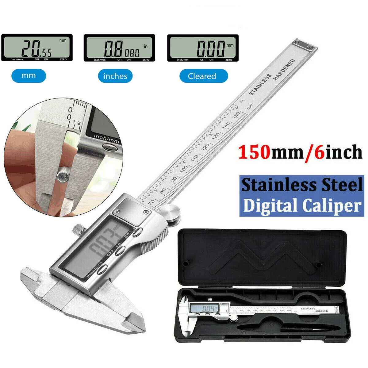 

Stainless steel Electronic metal shell digital caliper Vernier 0-150mm measuring tool Micrometer Depth Measuring Tools