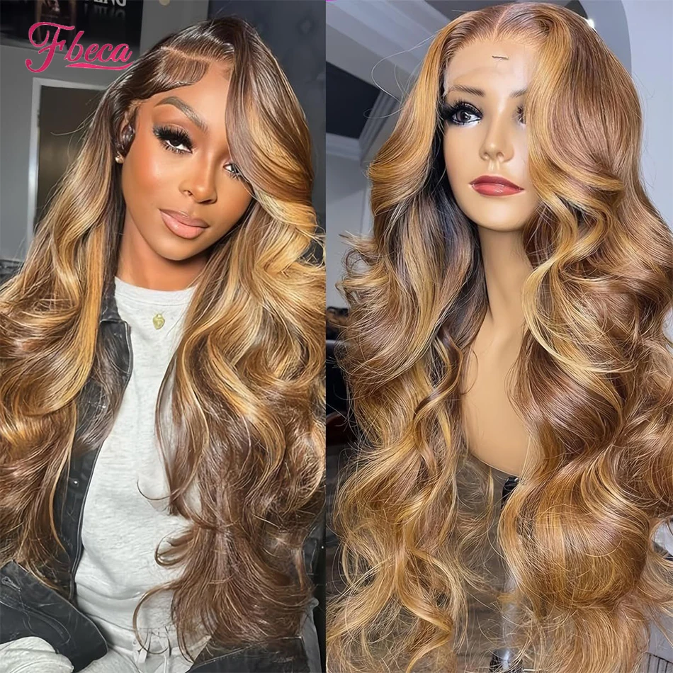 Perruque Lace Front Wig naturelle ombrée, Body Wave, 13x4, pre-plucked, avec baby hair, transparente, à reflets