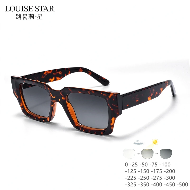 Myopia glasses photochromic gray male and female thick frame acetate glasses can be customized with astigmatism prescription
