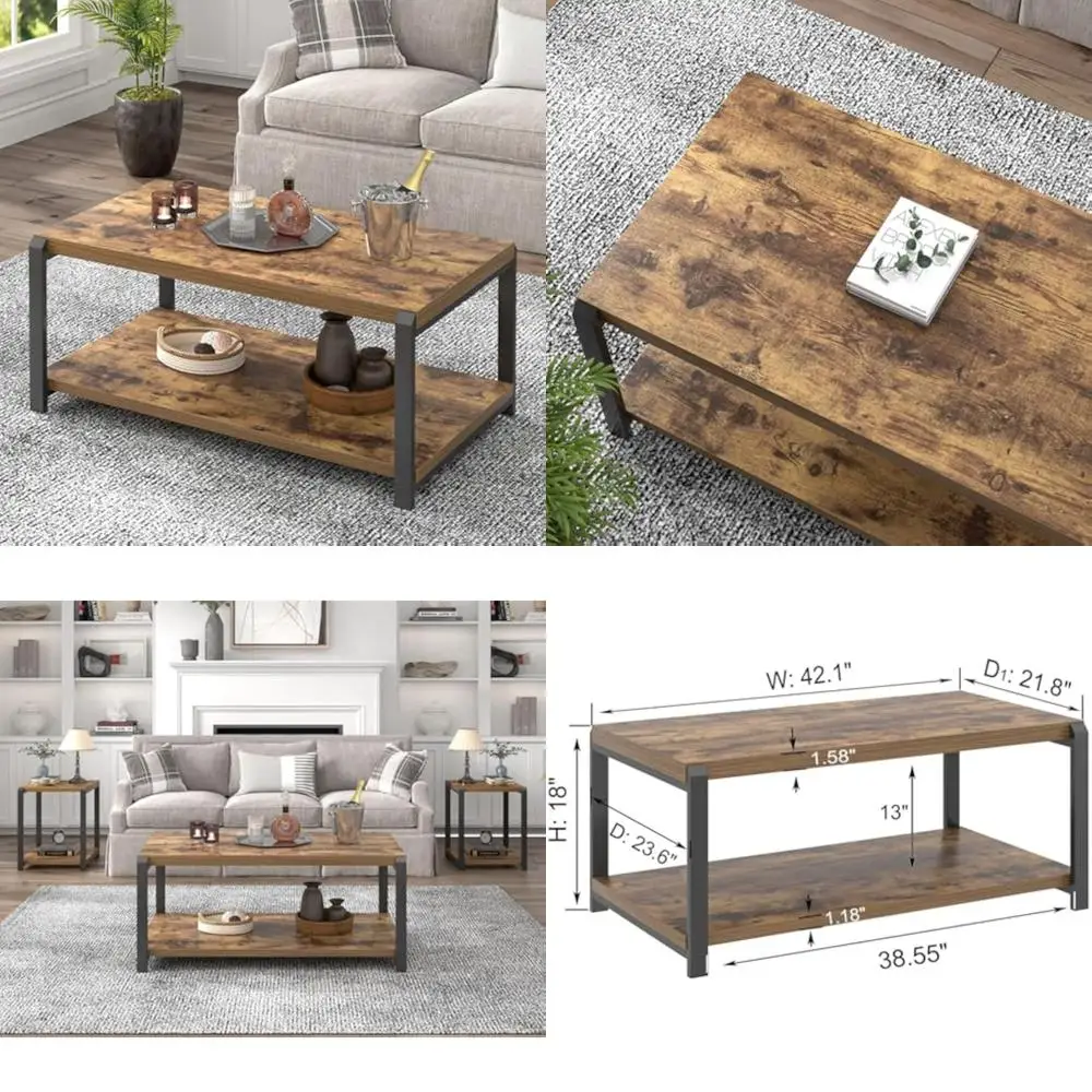 

Коричневый журнальный столик из дерева и металла в индустриальном стиле для гостиной