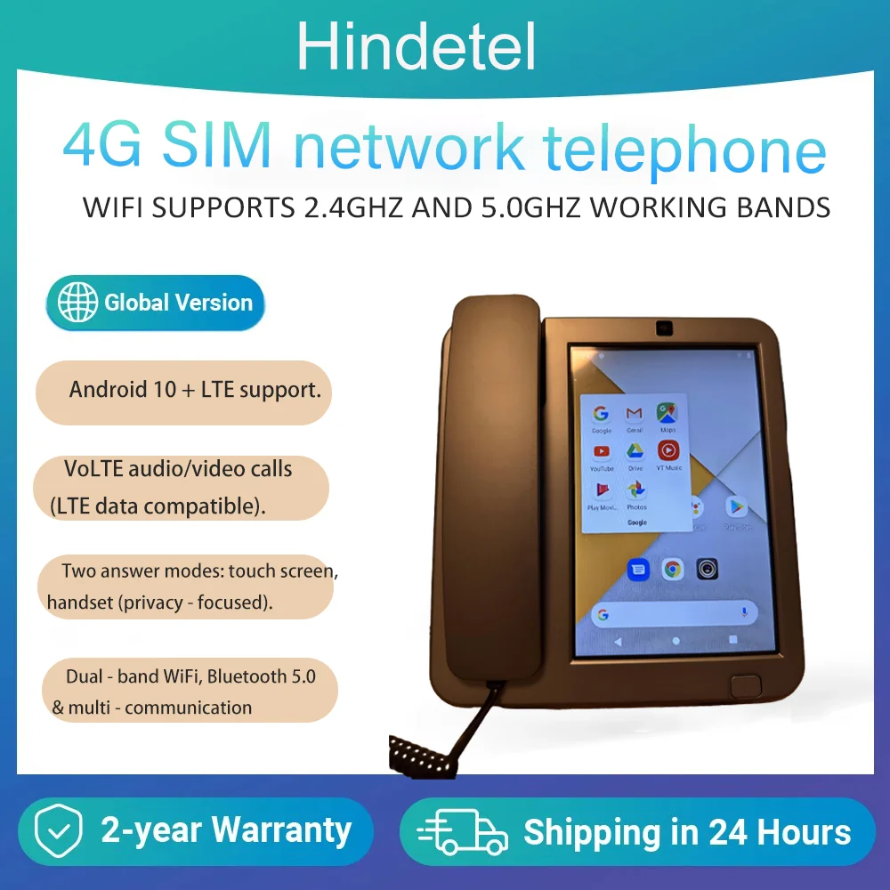 

Hindetel 4G 8inch touch screen andriond 10 play store 2+16GB landline telephone with wifi sim card slot for public home office