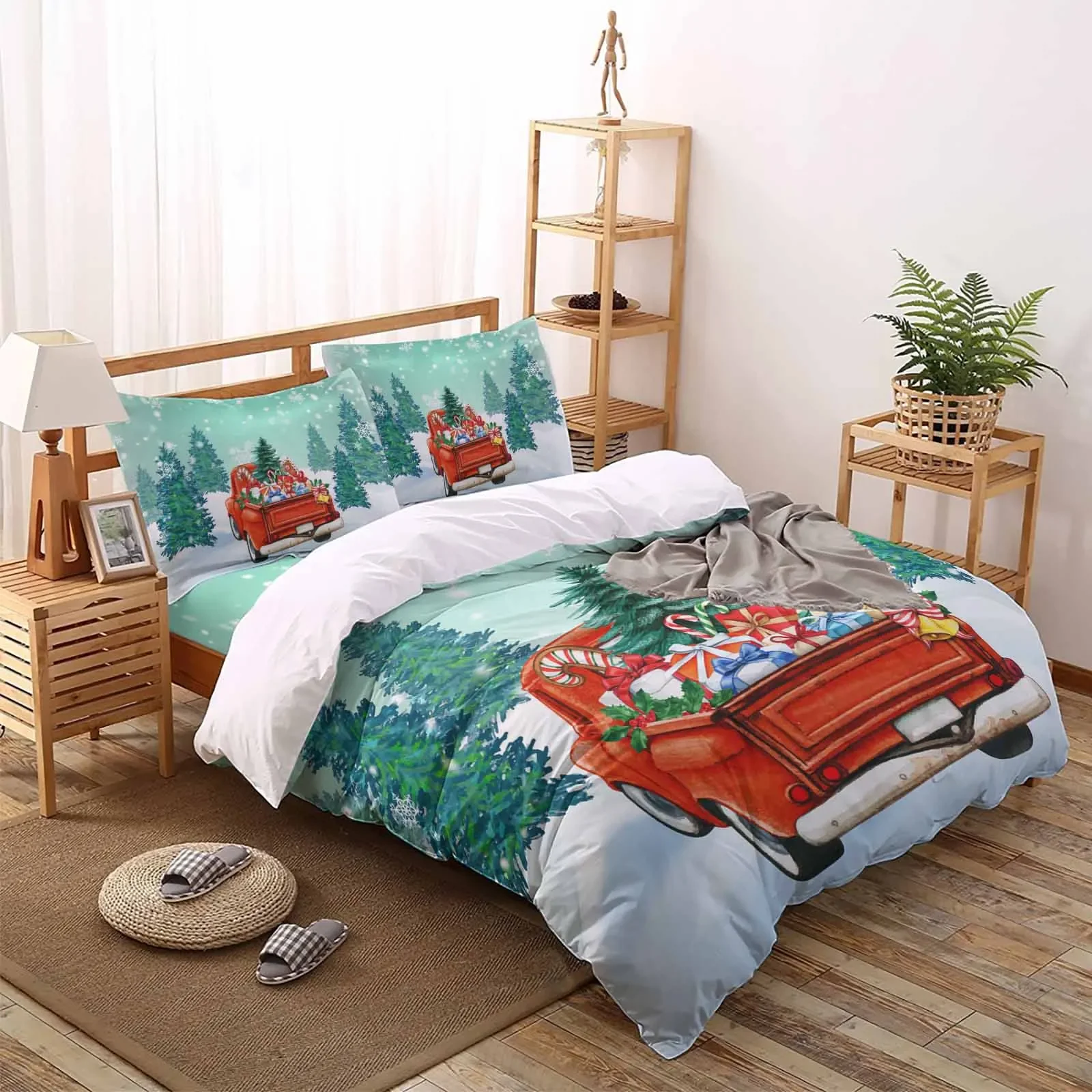 Truck Gift Forest The 4-piece textile set on the bed includes two pillowcases one duvet one bedsheet customization