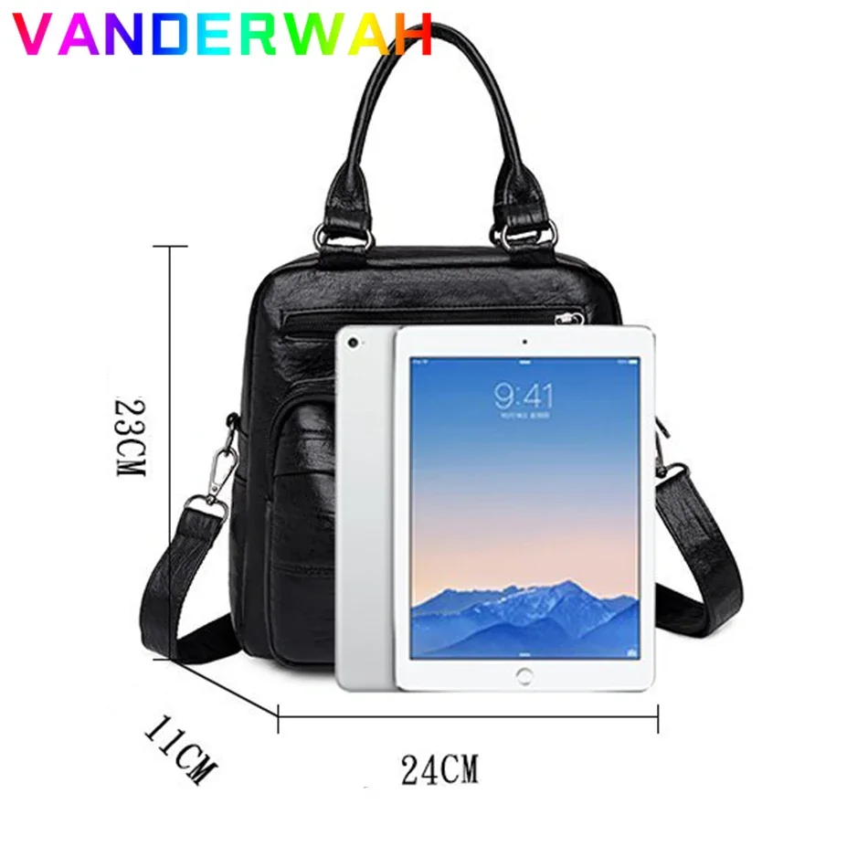 Casual Ladies multifunctional Messenger bag Fashion soft pu leather Designer women Backpacks for School Teenagers travel Bagpack