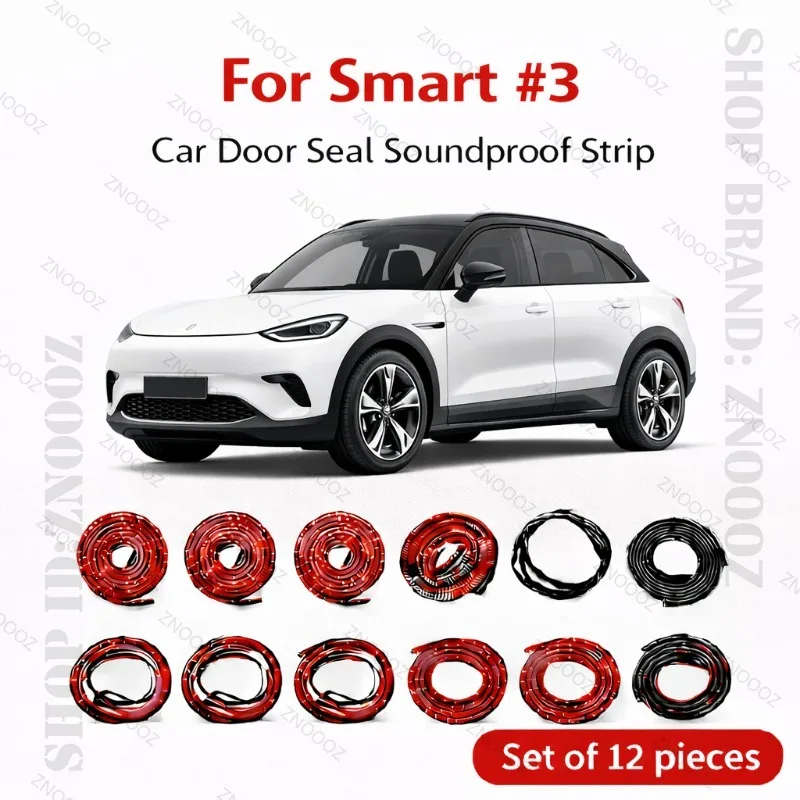 

For Smart #3 Car Door Seal Strip Rubber Double Layer Soundproof Dustproof Waterproof Door Weatherstrip 12PCS Set