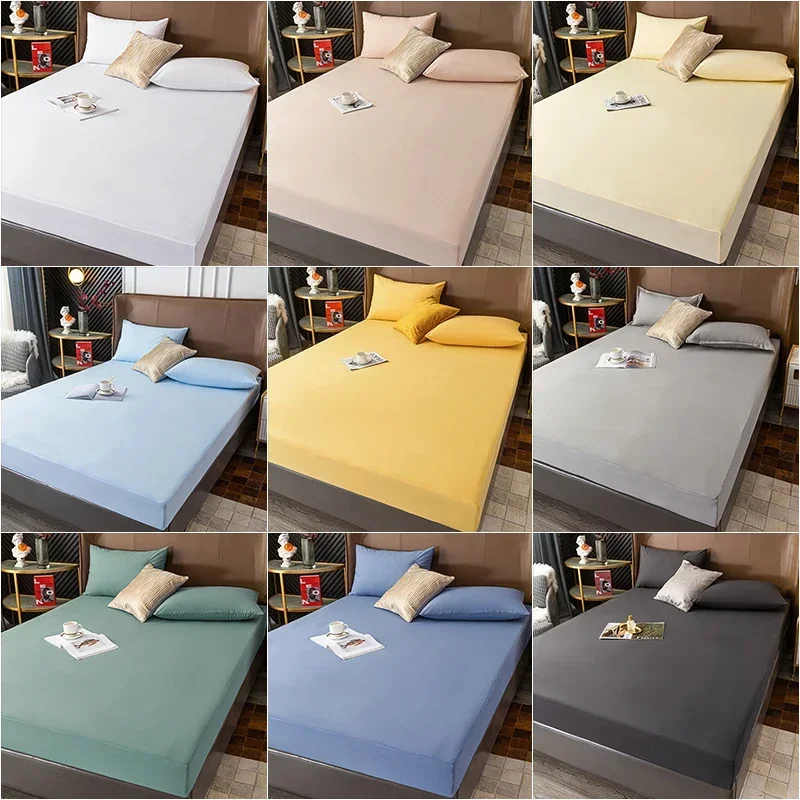 Waterproof Mattress Cover for Double Bed Hotel Solid Thin Mattress Protector Bed Cover Dust-proof Fitted Sheet Twin Queen King