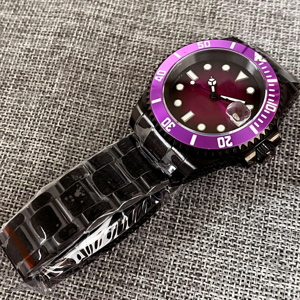 Tandorio PVD SUB 40mm Luxury Top Purple dial 200M Waterproof Diving Men Watch Selfwing NH35AA 316LSteel Diver Wristwatch Jewelry