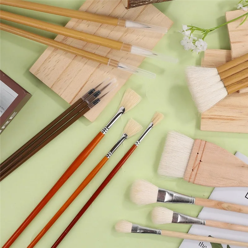 

ABFM-14Pcs Pottery Glaze Brushes, Wood Pottery Brushes Long Handle For Watercolor Pottery Oil Painting Students Kids Adults