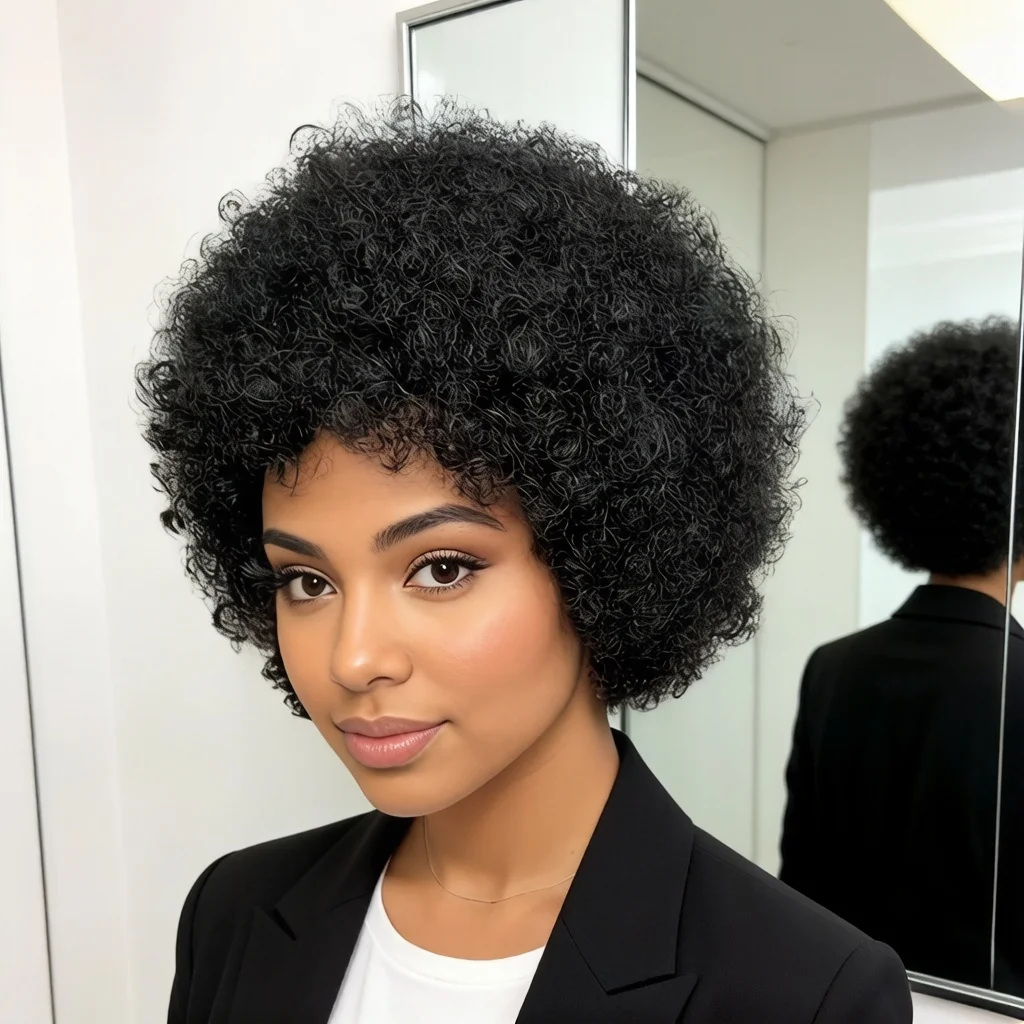 

Парик из натуральных волос Afro Kinky Curly, полностью машинной работы, для женщин, с полным покрытием, легко носить и укладывать.