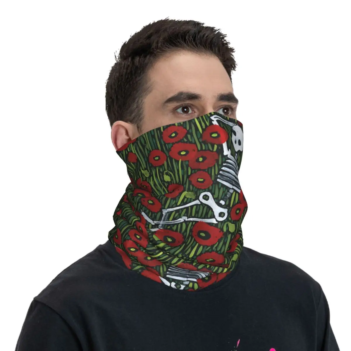Skeleton In The Poppies Scarf Neckerchief Neck Face Mask Polyester