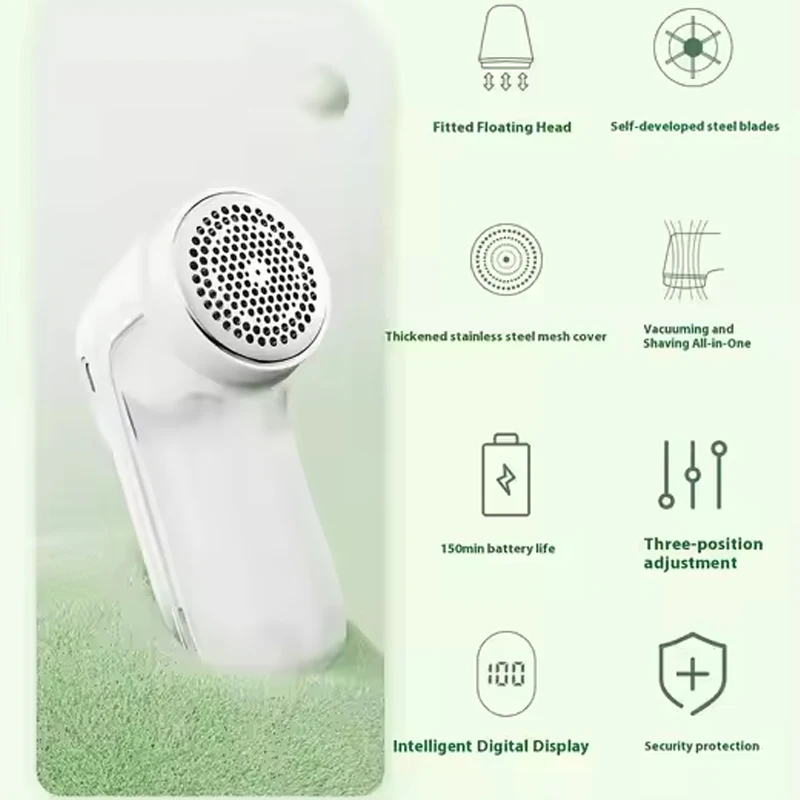 Xiaomi Fabric 면도기, LED 디스플레이가 포함된 충전식 린트 제거제, 3단 속도, 의류, 가구, 소파용 6잎 블레이드 면도기 ﻿