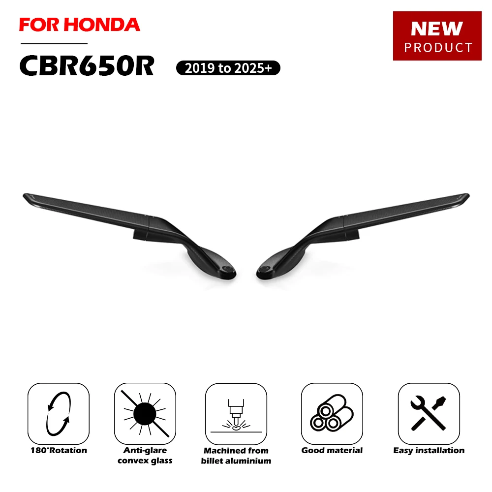 Espelhos Retrovisores Ajustáveis JTN Stealth Winglets para Motocicletas Honda CBR650R CBR500R CBR400R 2017-2026