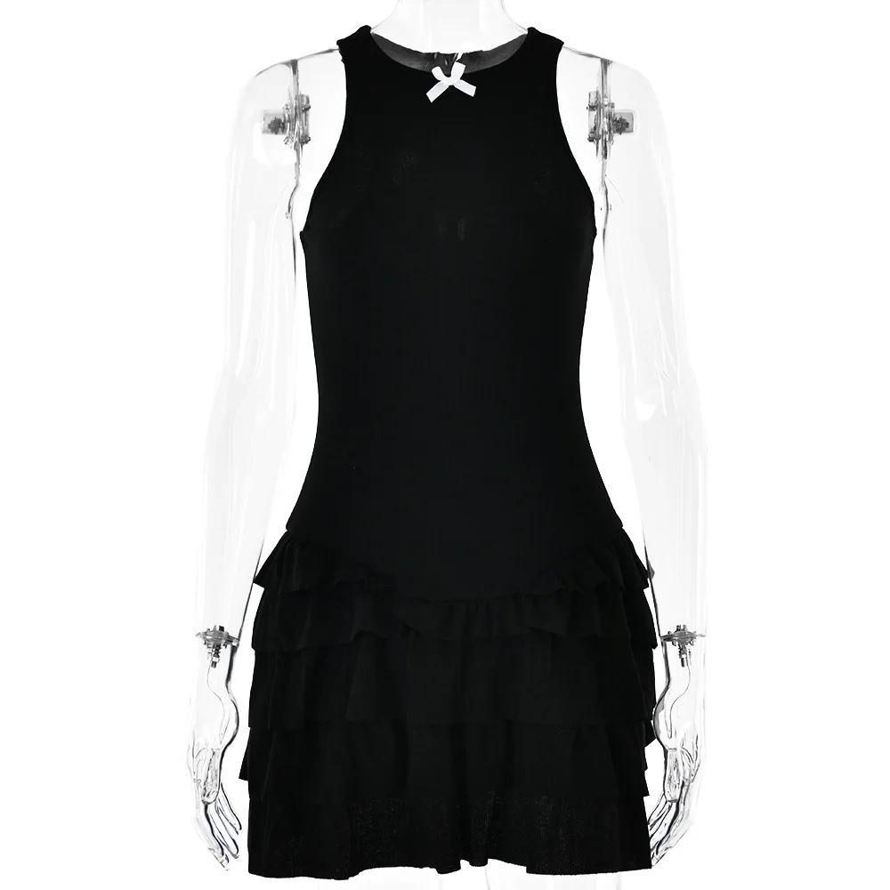 

New dress women's round neck sleeveless stacked ruffle edge short skirt sexy spice girl dress spring and summer sexy temperament