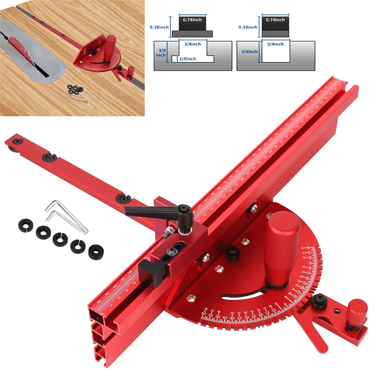 BOFO 1 Set Miter Gauge and Fence with Track Stop Sawing Assembly Angle Ruler for Table Saw Router Woodworking Bench Tools DIY