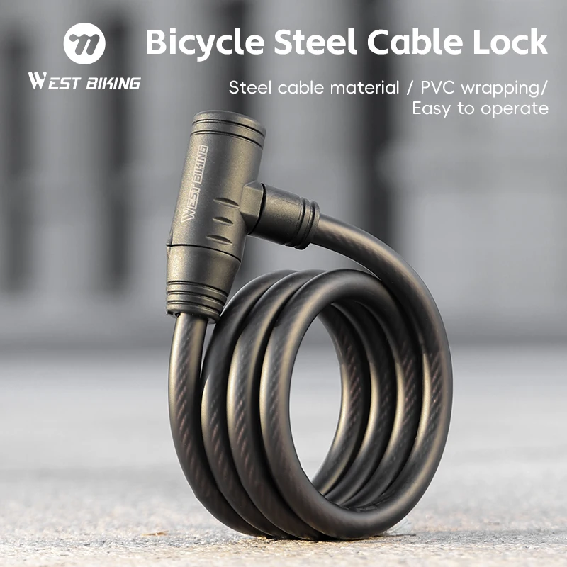 WEST BIKING Bicycle Steel Cable Lock 108cm High Strength Anti-Theft Lock Scooter E-Bike Waterproof Safety Lock Bike Accessories