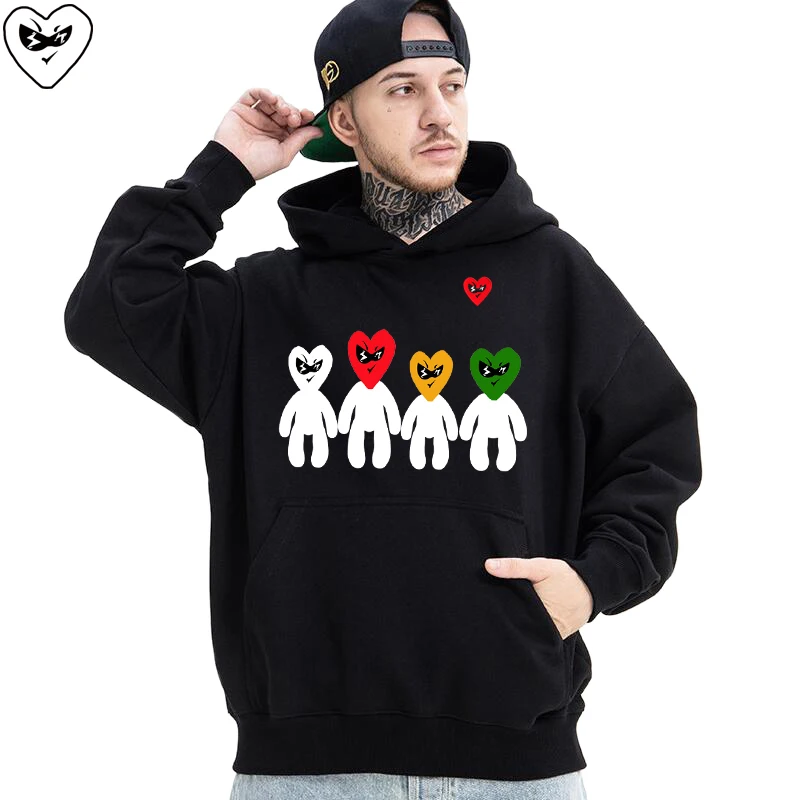 

Men Women Hoodie Heart Embroidered Multiple Cartoon Characters Print Cotton Polyester Fleece Pullover Pocket Fall Winter Hoodie