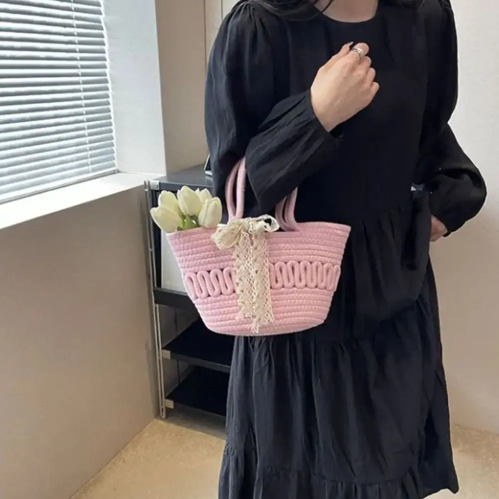 Bolso de paja tejido a mano de algodón, bolso de playa hecho a mano para vacaciones, bolso ligero tejido a mano de estilo coreano para teléfono móvil