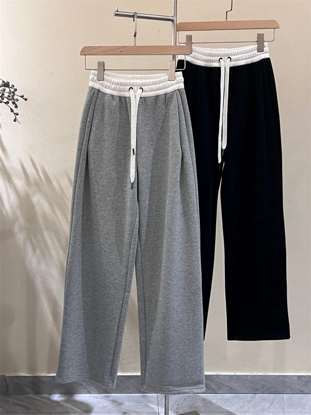 

Autumn Winter High Waist Straight Casual Trousers Beaded Cotton Padded Sweatpants loose Wide Leg Pants Women BC New