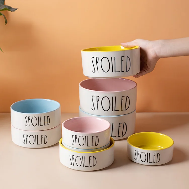 

Color Block Ceramic Pet Bowl Food Water Basin Available In S M L Sizes For Cats Dogs