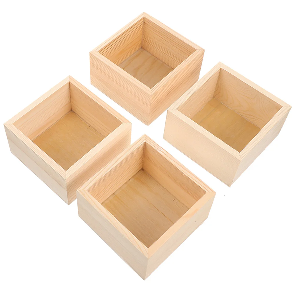 

4 Pcs Handicraft Wooden Box Jewelry Storage Gift Boxes Crates Unfinished Drawer Lidless