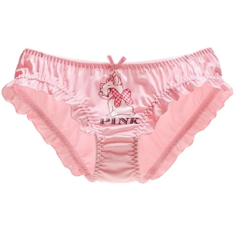 Womens Cat Panties White Underwear Cute Knickers Ruffle Pink Soft Hipsters Lingerie Intimates