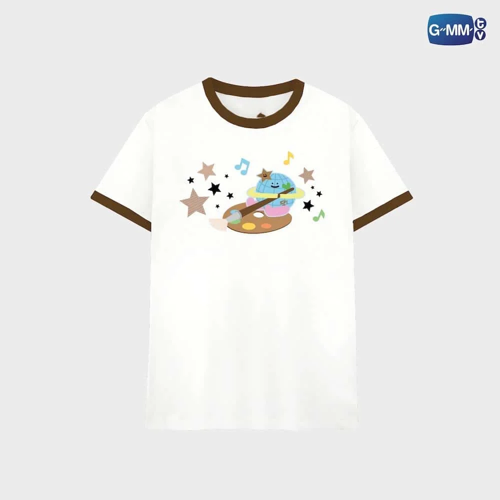 Cute Planet Artist Fan Tee GMMTV Thai-Schauspieler-Merch Ringer T-Shirt 2026 Sommer Herren Damen Braun Umrandetes Casual-Top Atmungsaktiv – Detail 4