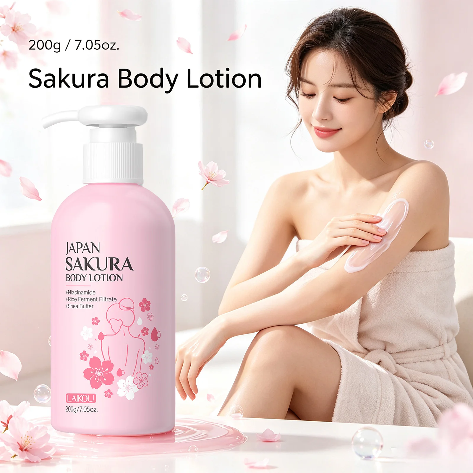 Laikou Sakura Cherry Blossom Body Lotion Moisturizing For Winter Chapped Skin Non-greasy Hydrating Body Care 200g/120g