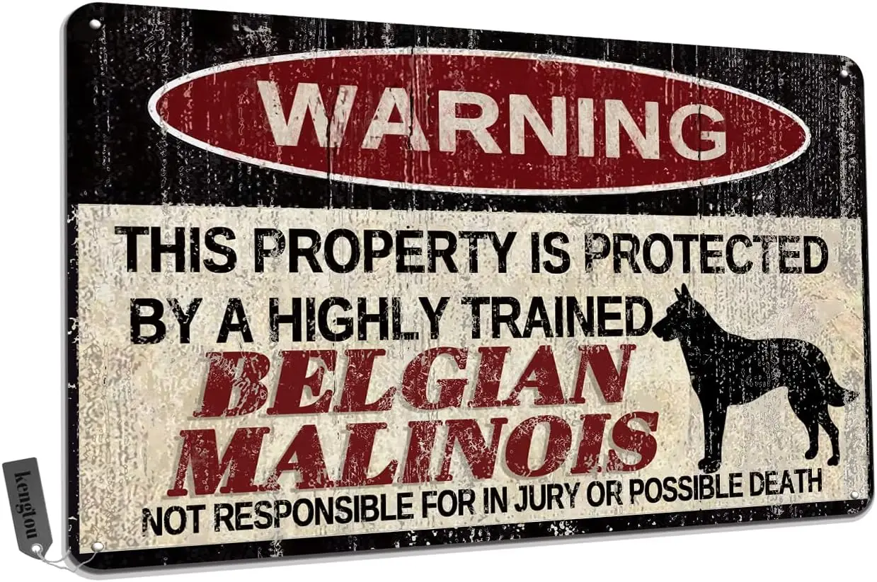 Vintage Belgian Malinois Metal Sign Warning This Property is Protected by Highly Trained Belgian Malinois Yard Sign Outdoor Home