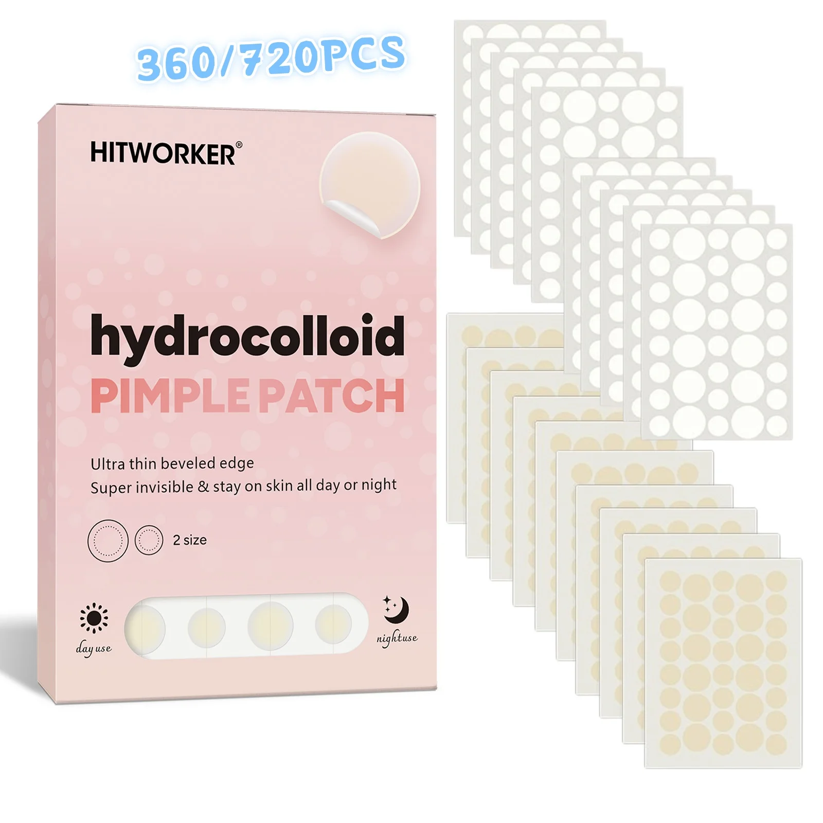 360/720Pcs Hydrocolloid Blemish Patches Transparent Round Face Stickers Waterproof Skin Care Patches