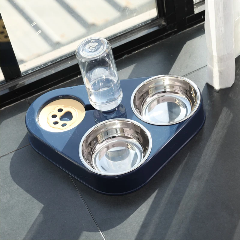 Dog And Cat Self-Service Feeder Anti-Knock Double Bowl Water Bottle Pet Supplies Stainless Steel Feeder Cat Drinking Fountain