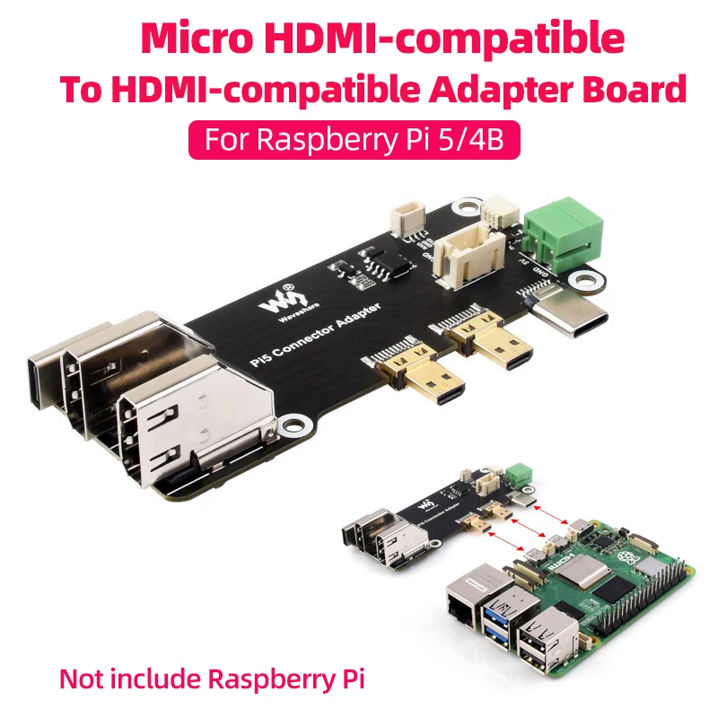 Adaptateur Multifonctionnel pour Raspberry Pi 5/4B, Compatible Micro HDMI vers HDMI-C, Deux Diffuseurs d'Alimentation, Sortie 4K