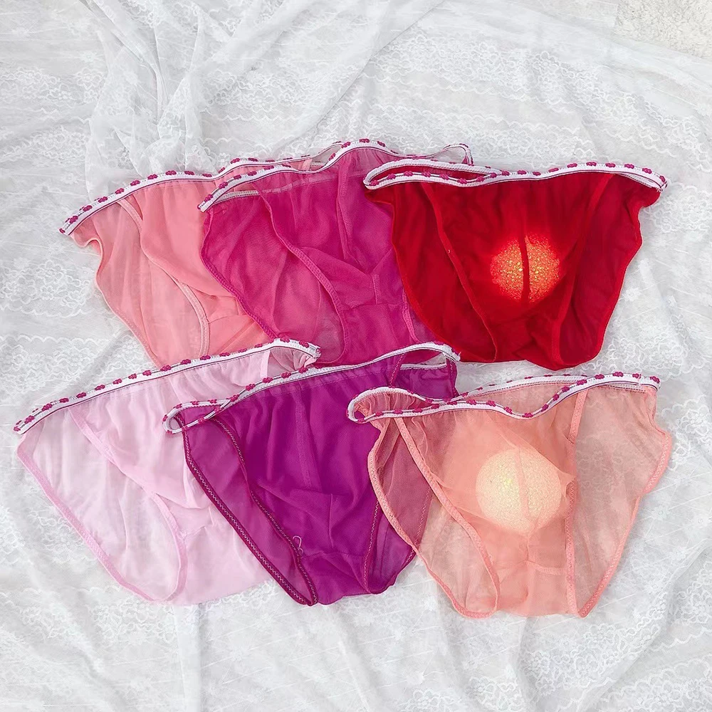 Transparent Mesh Underwear Sissy See Through Panties Man Sexy Briefs Sissy Ball Pouch Knickers Random Color Underpants