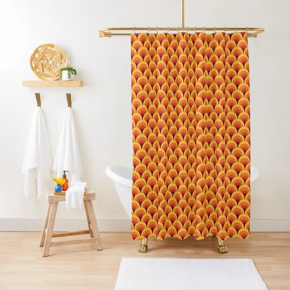 

Orange Wave Gradient Retro Pattern Shower Curtain Shower Set For Bathroom Waterproof Shower Transparent Bathroom Curtain