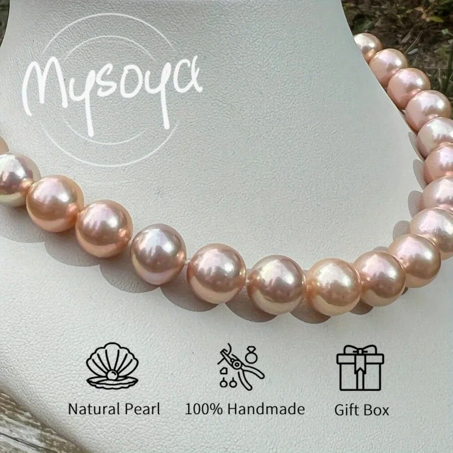 

MYSOYA 11-13 мм розовое жемчужное ожерелье Эдисона для женщин и мужчин с подарочной коробкой идеальный подарок на свадьбу, день рождения, Рождество, Новый год