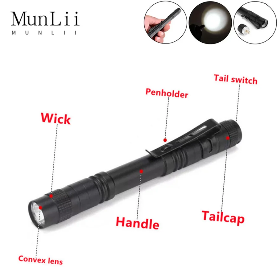 Munlii led lanterna portátil mini bolso ultra brilhante alta lumens handheld caneta luz linterna led tocha para acampamento ao ar livre