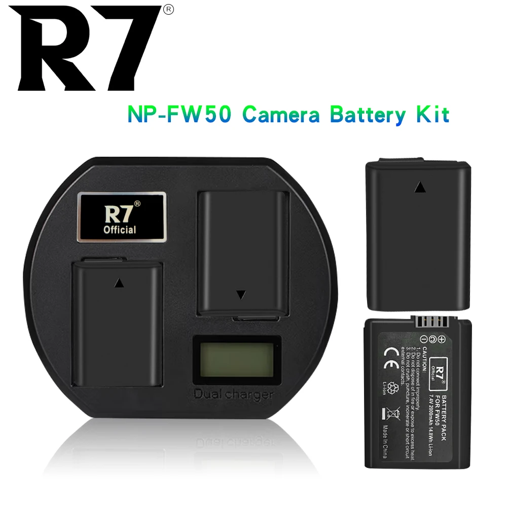 

R7 2× NP-FW50 Camera Battery 2000mAh + LCD Dual Charger for Canon M100D Kiss x7 Rebel SL1 EOS M10 EOS M50 DSLR