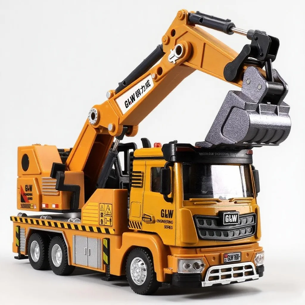 

1:40 Экскаватор из сплава, литая под давлением игрушечная модель, инженерный транспортный грузовик, звуковой свет, коллекция подарков для детей