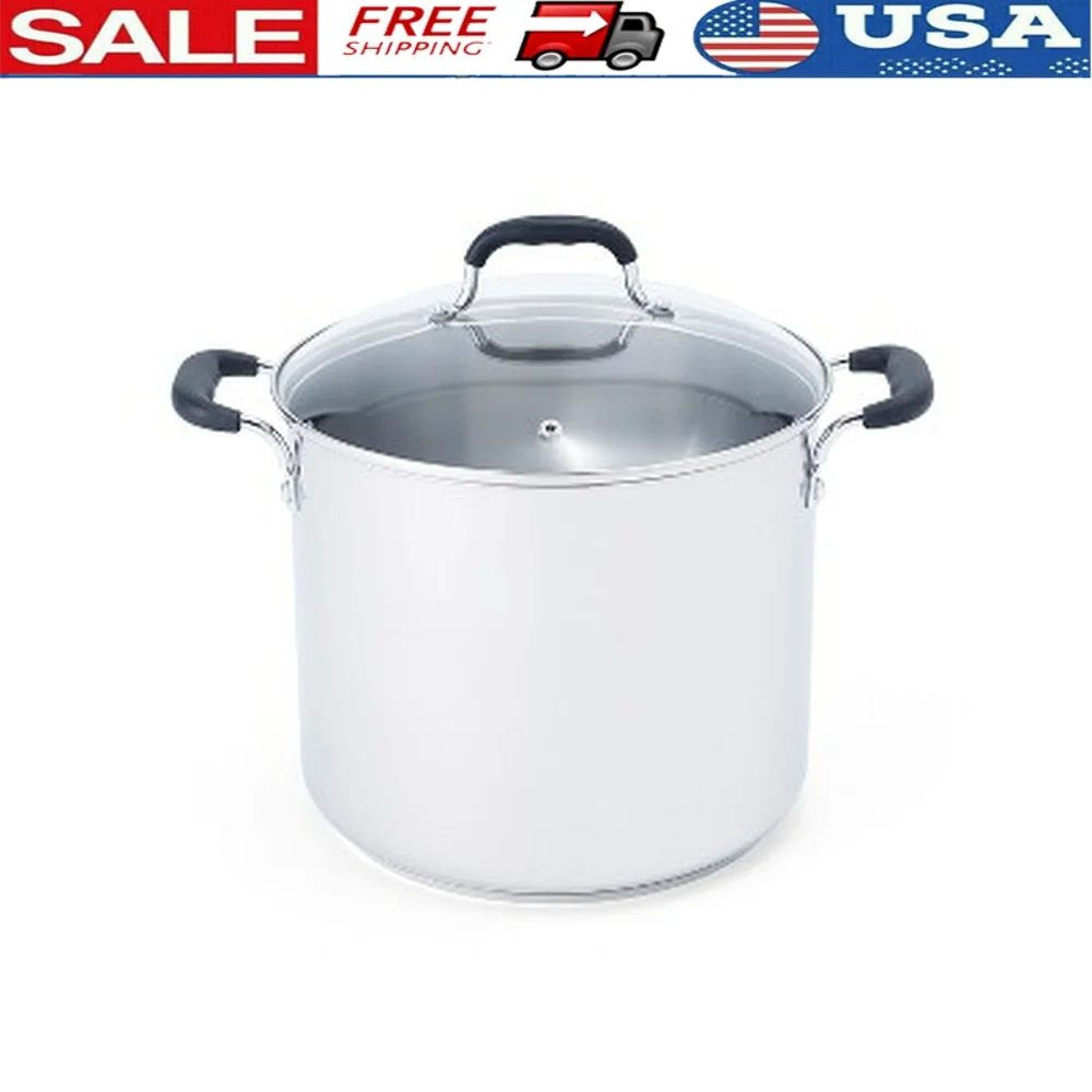 

Кастрюля из нержавеющей стали 12qt с вентилируемой стеклянной крышкой, силиконовые ручки, которые можно мыть в посудомоечной машине, даже нагревательное основание для приготовления пищи и выпечки