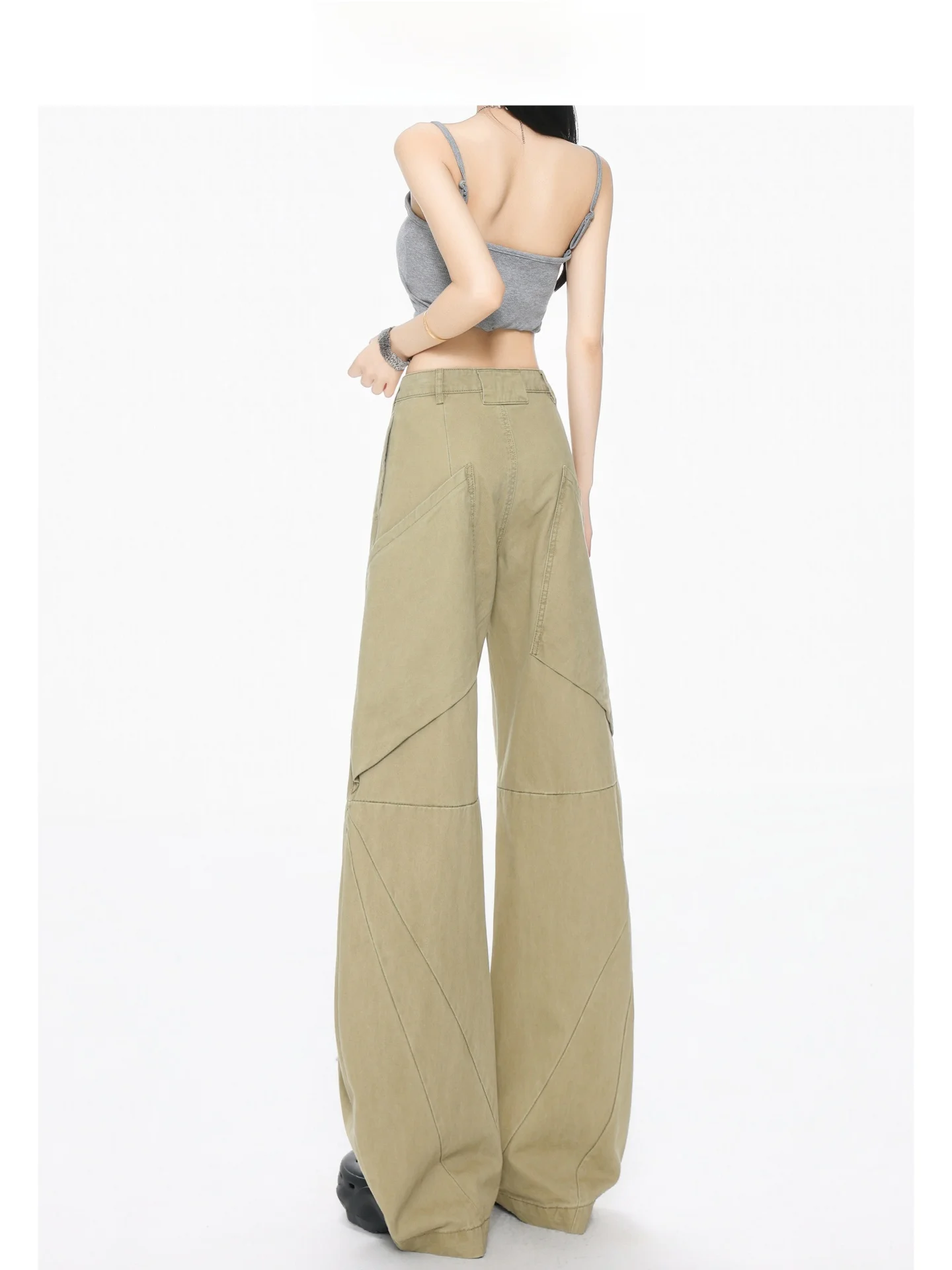 Vaqueros anchos de estilo americano color caqui para mujer, pantalones de corte recto y holgado, diseño de cintura baja, Sensation Forever 21 Casual