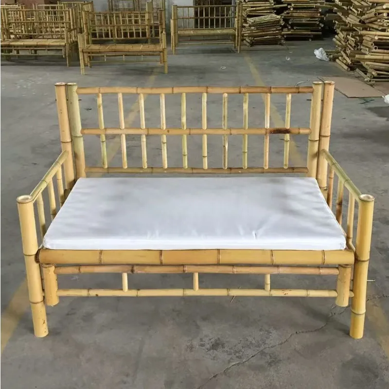 Source manufacturer wholesale bamboo bed bamboo chair, break nap bed, bamboo cold bed combination villa courty