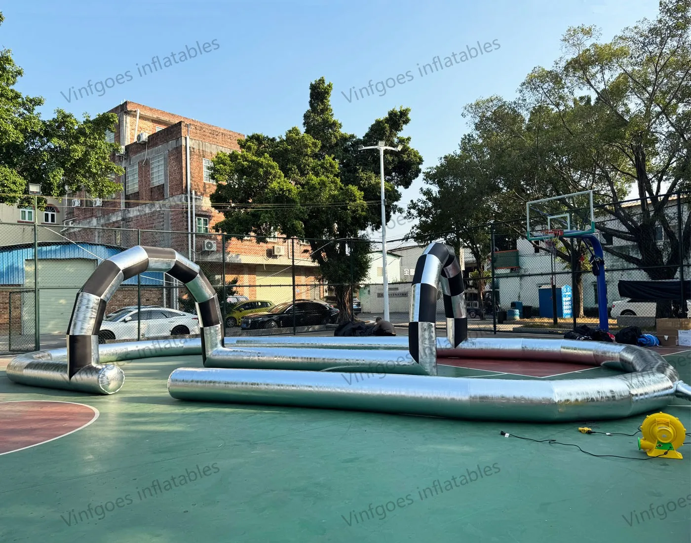 

Silver Riding Toys Bumper Car Zorb Ball Racing Court Inflatable Go Kart Race Track Inflatable Didi Car Race Track Sport Game