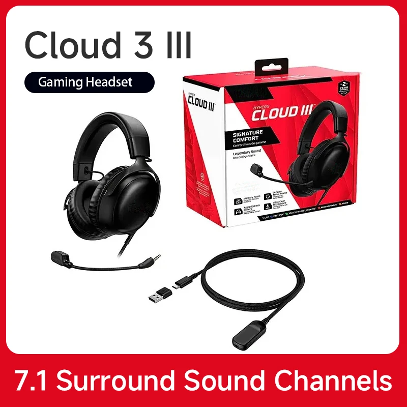 Cloud III Gaming Headset - 7.1 Virtual Surround Sound, Detachable Mic, Memory Foam Ear Pads, PC/PS4/Xbox/Mobile Compatible